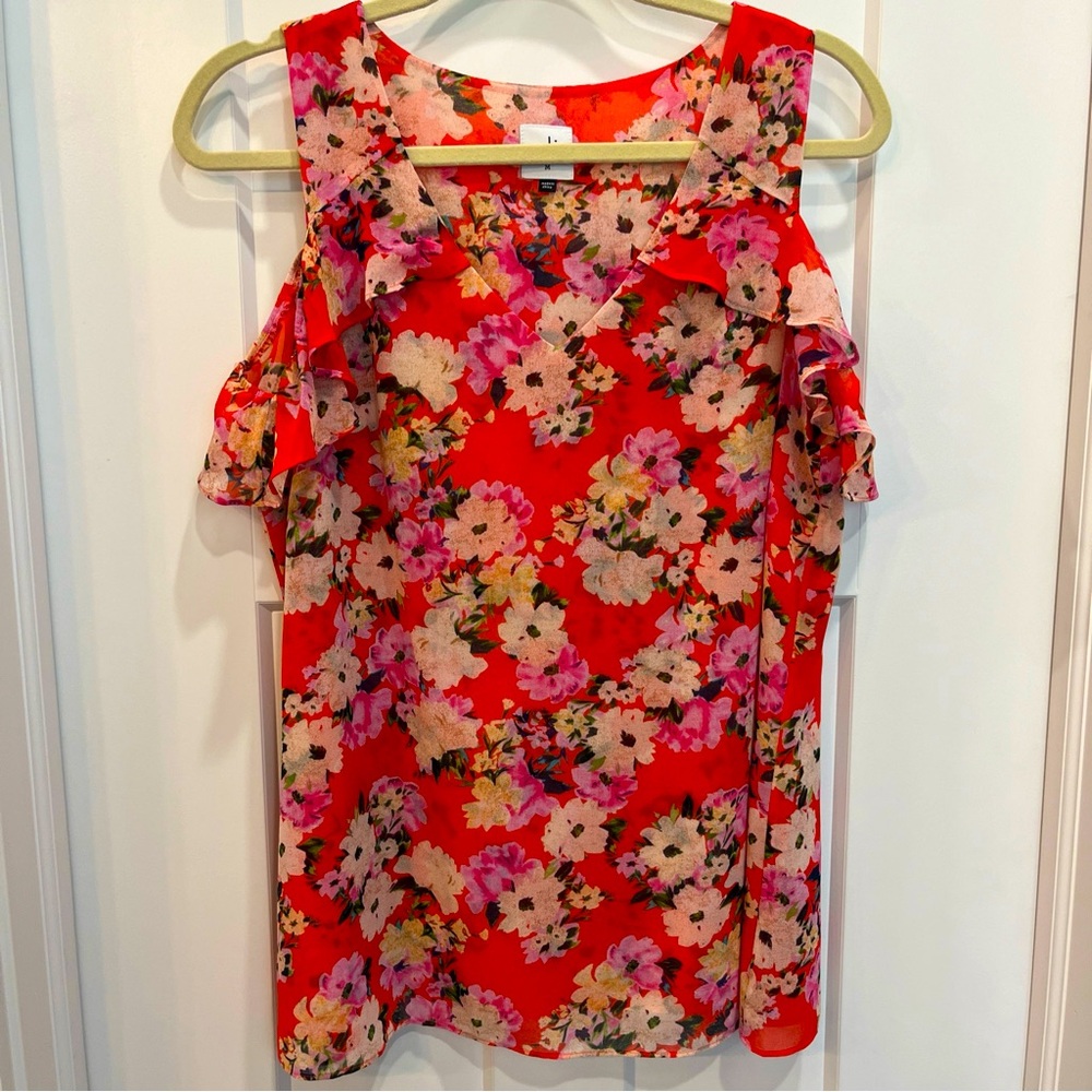 CAbi Tank Top Sleeveless Tank‎ Floral Blouse V-Neck  Ruffle Detail  #5352 Size M